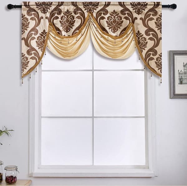 132x75 dubbel vågfrans jacquard dubbellager gardin, kort satänggardin med elegant kort fransdesign
