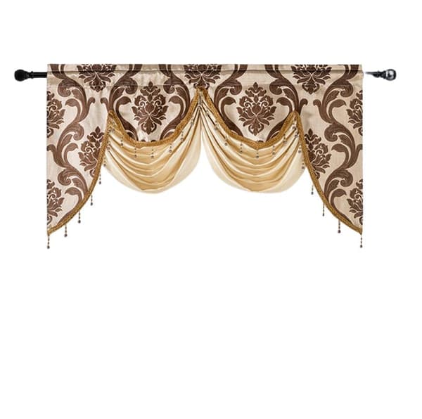 132x75 Double Wave Fringe Jacquard kaksikerroksinen verho, lyhyt satiiniverho tyylikkäällä lyhyellä hapsusuunnittelulla Ruskea