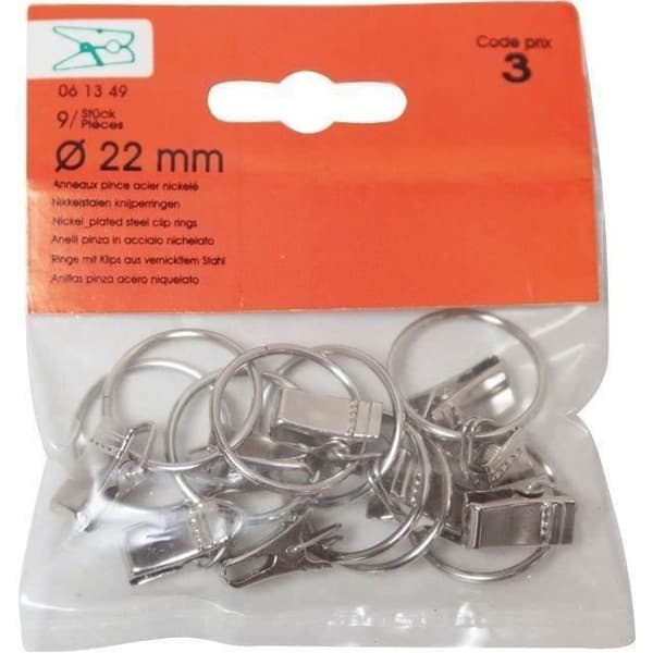 Nickelpläterad ringklämma - 9-pack - D: 22 mm