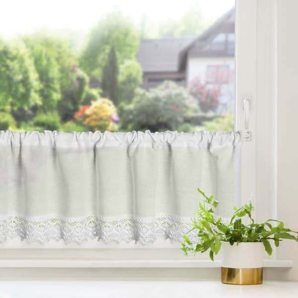 Färdiggjord gardin med band CLARIE 150x30 Eurofirany vit spets