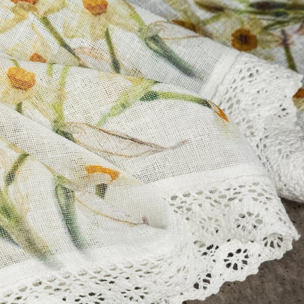 Valmiit verhot FLORA 150x30 Eurofirany valkoiset keltaiset narsissit perhoset