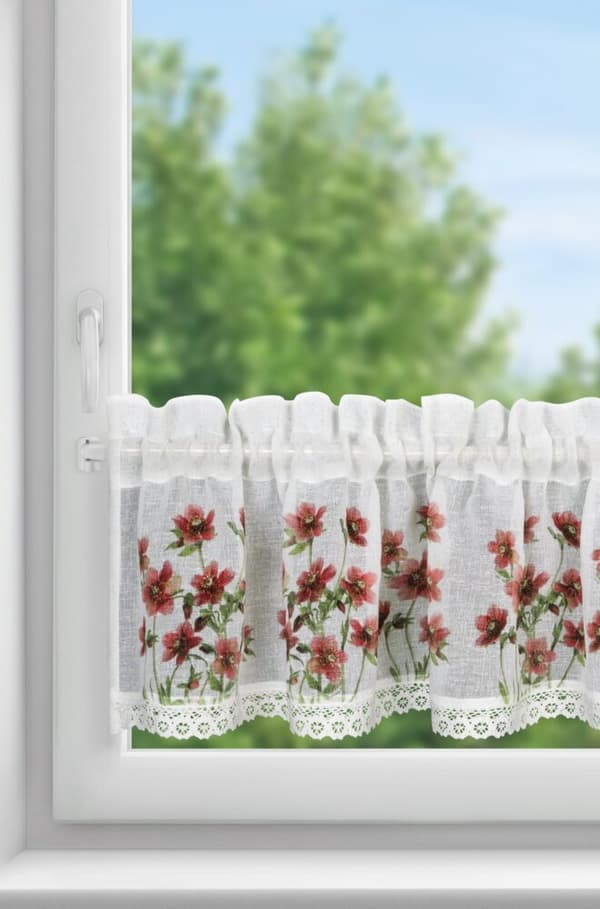 Færdiglavede gardiner ISA 150x30 Eurofirany hvide bordeaux blomster