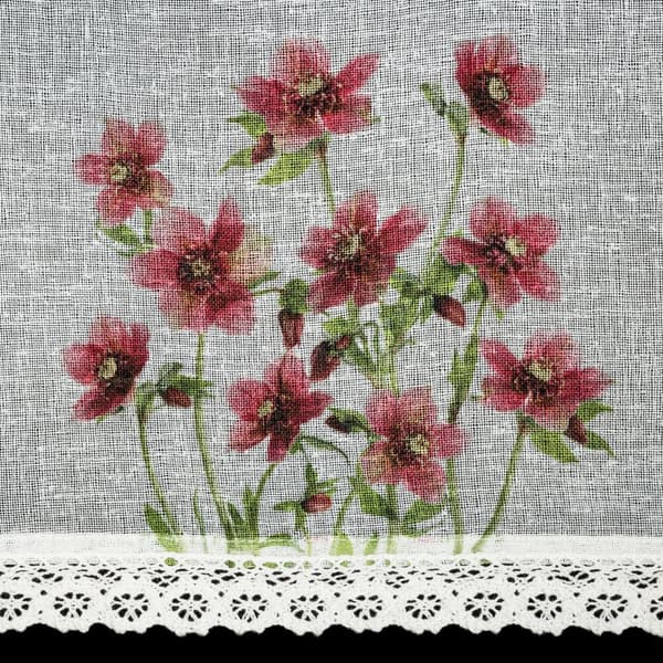 Färdiga gardiner ISA 150x60 Eurofirany vita vinröda blommor