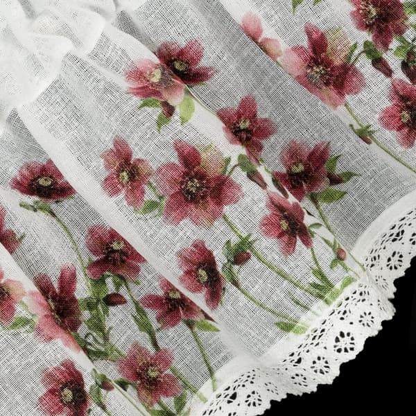 Färdiga gardiner ISA 150x60 Eurofirany vita vinröda blommor