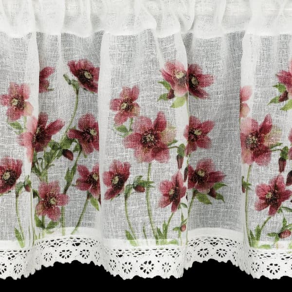 Färdiga gardiner ISA 150x60 Eurofirany vita vinröda blommor