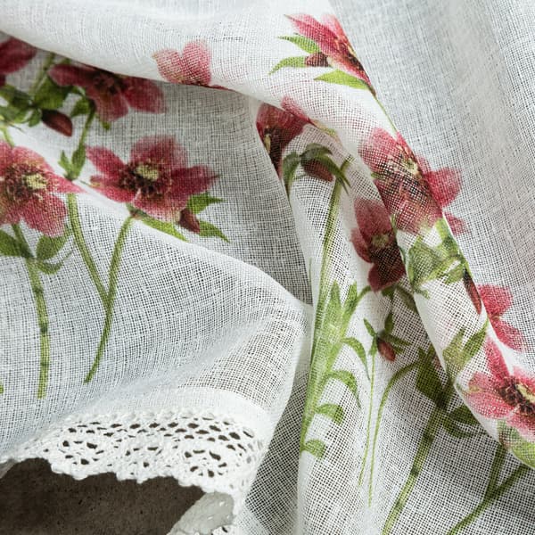 Färdiga gardiner ISA 150x60 Eurofirany vita vinröda blommor
