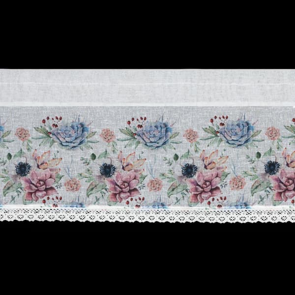 Færdiglavet gardin DORA 150x30 Eurofirany hvide lyserøde blå blomster