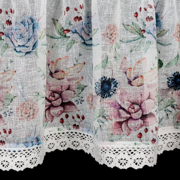 Færdiglavet gardin DORA 150x60 Eurofirany hvide lyserøde blå blomster
