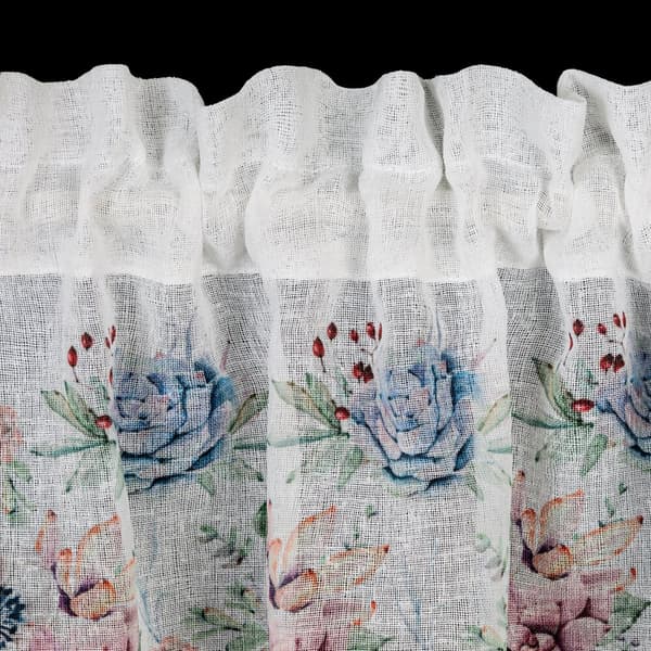 Færdiglavet gardin DORA 150x60 Eurofirany hvide lyserøde blå blomster
