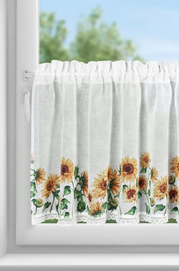 Färdig gardin HELIA 150x60 Eurofirany vita gula solrosor