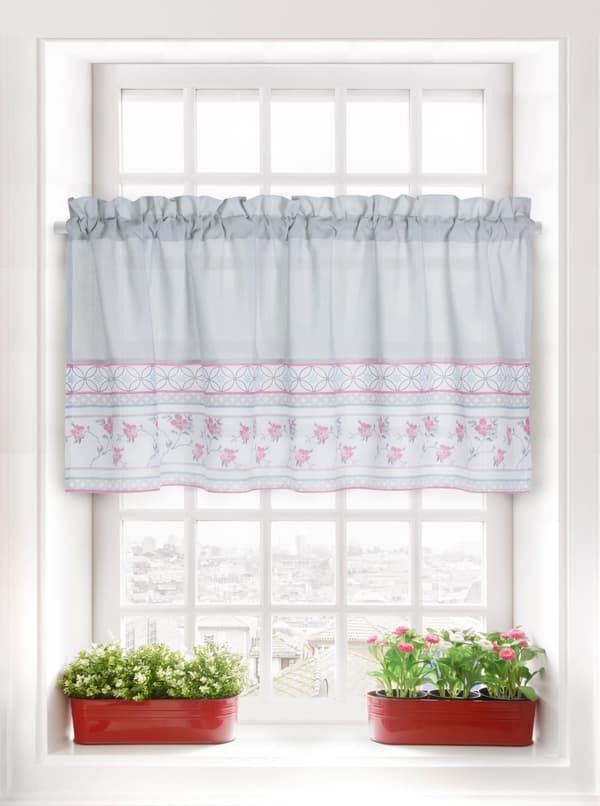 Færdiglavet gardin VILLAGE 90x150 grå med blomster