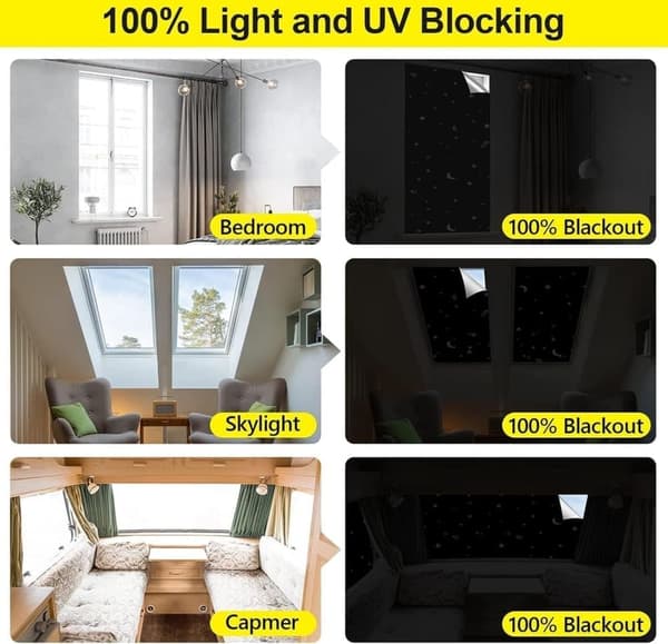 DIY Mörkläggningsgardin, Bärbar 100 % mörkläggningsgardin,  Stjärn- och månmönster, UV-skydd-ingen borrning, för sovrum och fönster-stjärna