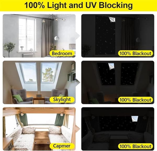 DIY Portable Blackout 100 % Mörkläggningsgardin, No-Drill, UV-skydd-stjärna- och måntryck
