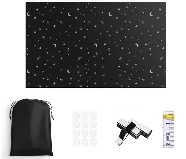 DIY Portable Blackout 100 % Mörkläggningsgardin, No-Drill, UV-skydd-stjärna- och måntryck