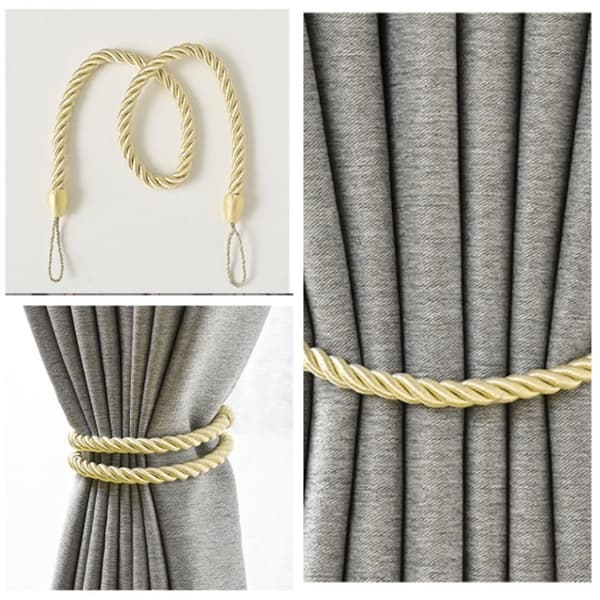 INF Set med 2 gardinkrokar, vävda gardinhållare Beige