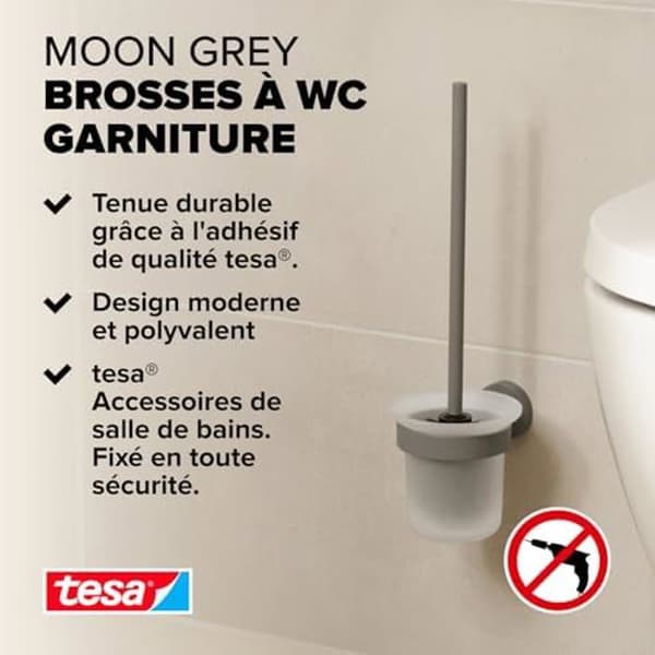 Ensemble WC Support och Brosse WC - TESA - MOON GRÅ - Matt Grå - Satin Glas - Modern Design