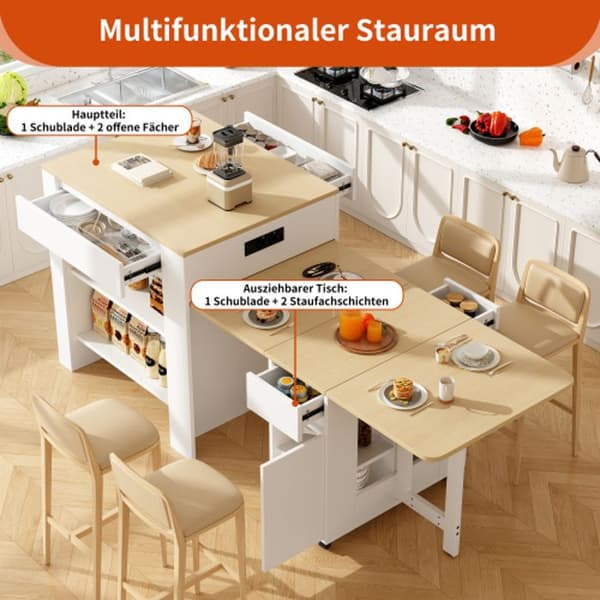 Uttdragbar stång med förvaringsutrymme (110-124 x 78 x 97,5 cm), vit