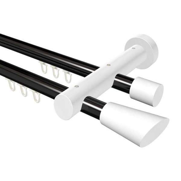 Flairdeco - 10210803-102932 - 2-vägs gardinstång i aluminium och trä Svart/Vit Lack 20 mm 100 cm