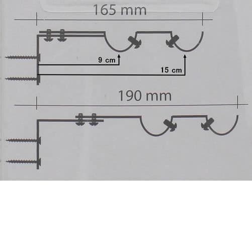 2 stöd för dubbla gardinstänger ø 20 mm justerbart avstånd 165-190 mm vit och guld