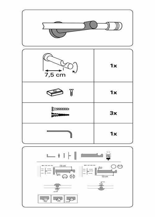 Stöd för Gardinia gardinstänger - 30088 - Öppet stöd för Ø 16 mm 7,5 cm, Metall, Rostfritt Stål Effekt