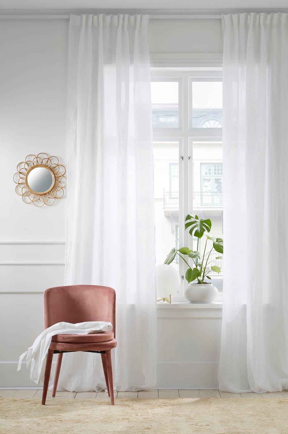 Linnie poimutusnauhaverhot pestyä pellavaa, 2/pakk.