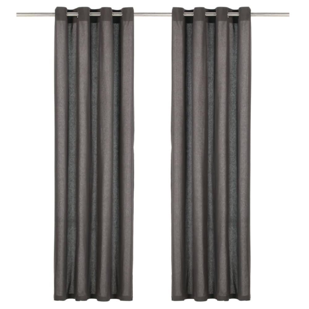 vidaXL Gardiner med metallringar 2 st bomull 140x225 cm antracit