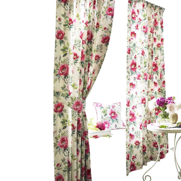 Furn Peony Vibrant Coloured Floral Pleat Curtains Fuchsia 168cm x 229cm