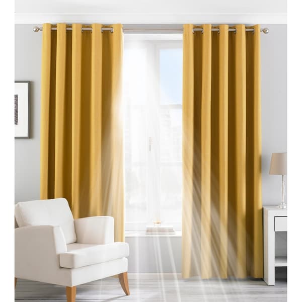 Riva Paoletti Eclipse Ringtop Eyelet Curtains Ochre Yellow 168 x 137 cm