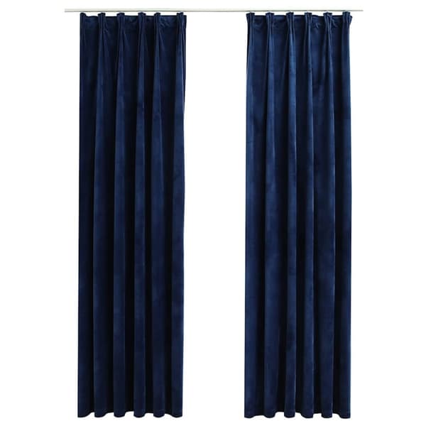 vidaXL Mörkläggningsgardiner 2 st med krokar sammet mörkblå 140x245 cm