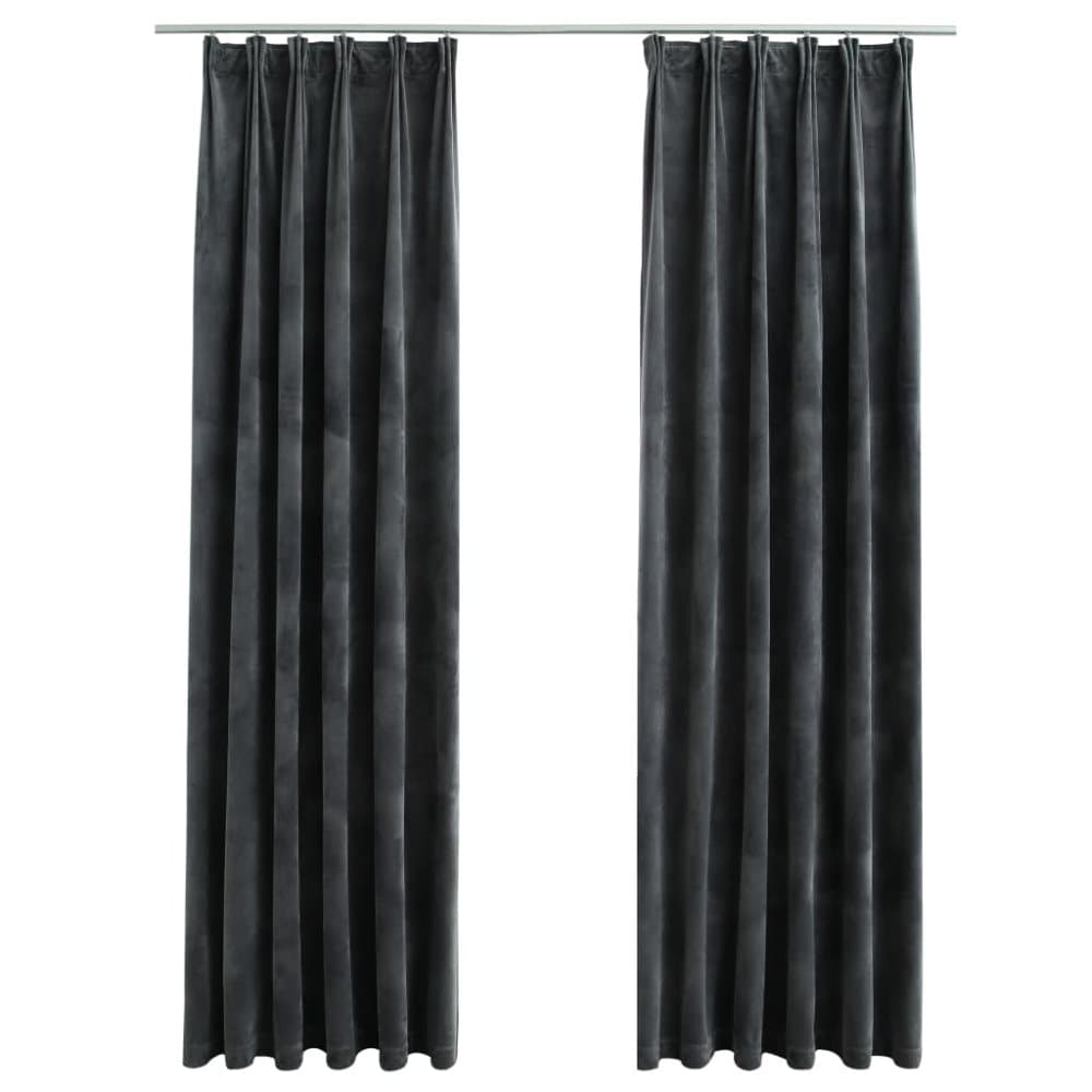 vidaXL Mörkläggningsgardiner 2 st m. krokar sammet antracit 140x175 cm