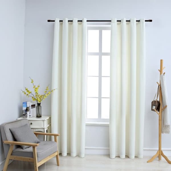 vidaXL Mörkläggningsgardiner med ringar 2 st gräddvit sammet 140x175 cm