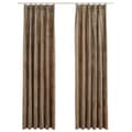 Miniatyrbilde 3 av 7: vidaXL Lystette gardiner med kroker 2 stk fløyel beige 140x225 cm