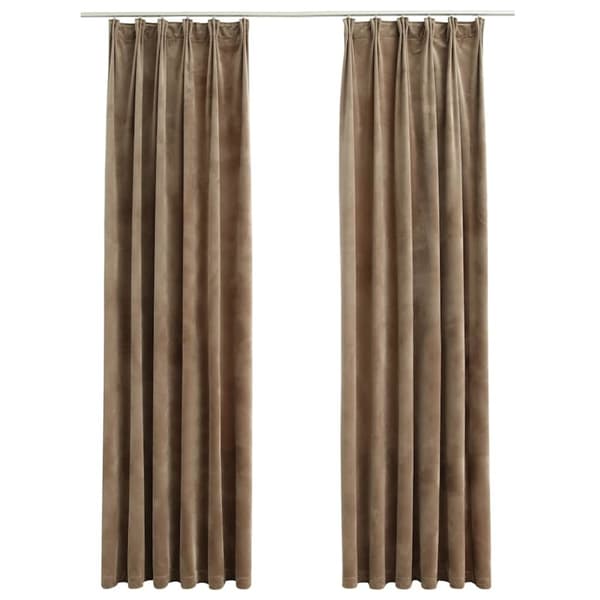 vidaXL Mörkläggningsgardiner 2 st med krokar sammet beige 140x245 cm
