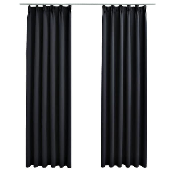 vidaXL Lystette gardiner med kroker 2 stk svart 140x175 cm