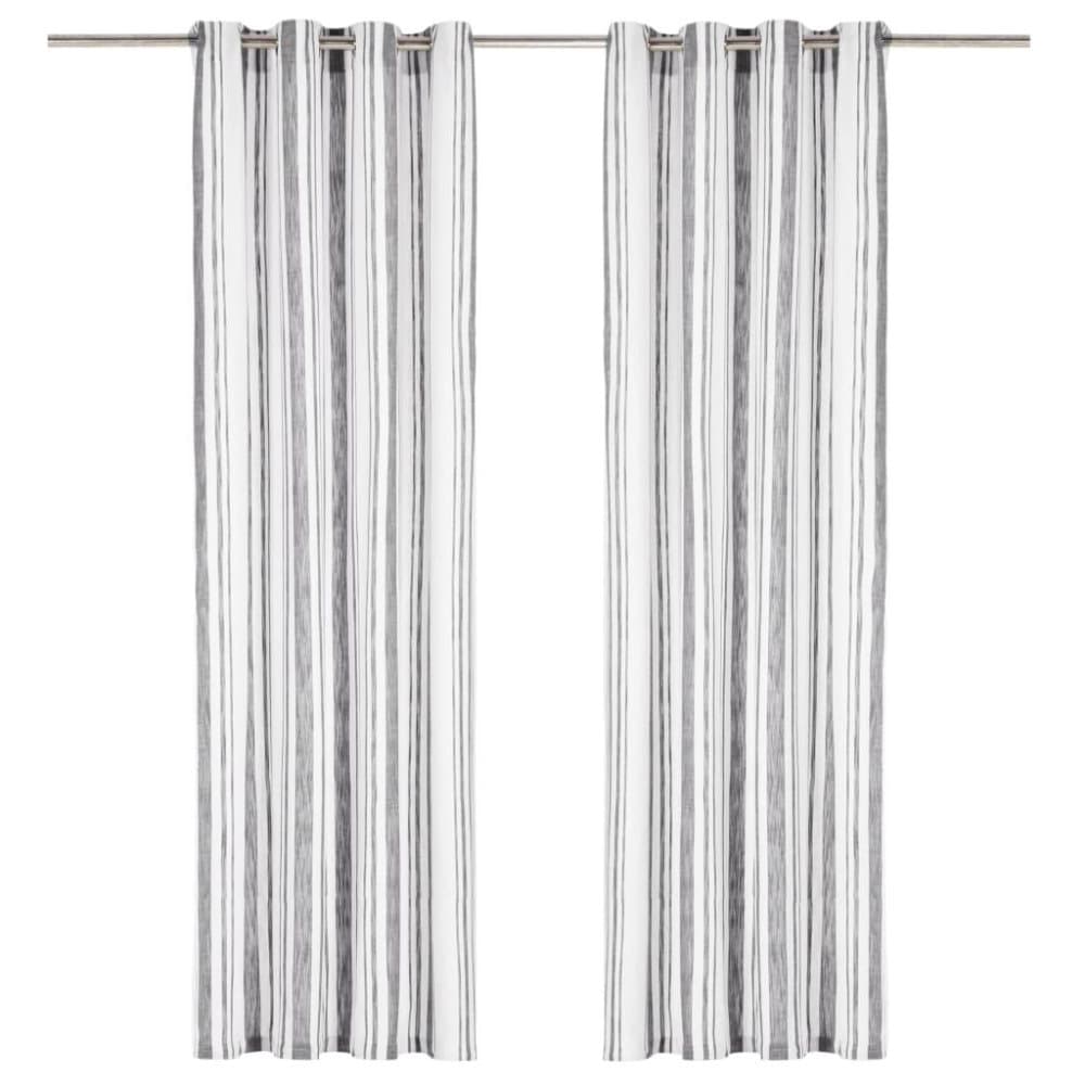 vidaXL Gardiner m. metallringar 2 st bomull 140x245 cm antracit ränder
