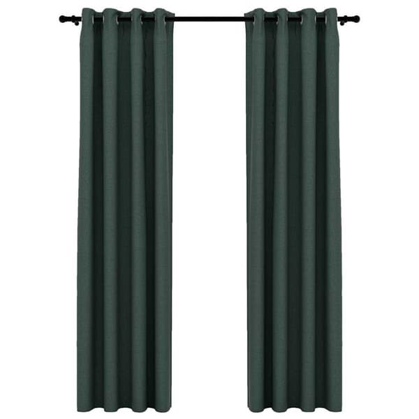 vidaXL Mörkläggningsgardin med öljetter linnelook 2 st grön 140x225cm