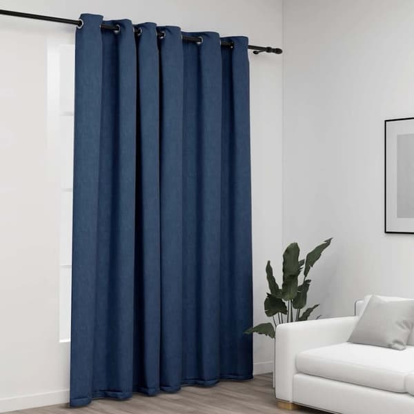 vidaXL mørklægningsgardin med øjer 290x245 cm hør-look blå