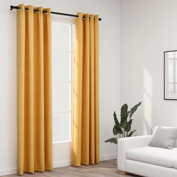 vidaXL Pellavamaiset pimennysverhot renkailla 2kpl keltainen 140x225cm