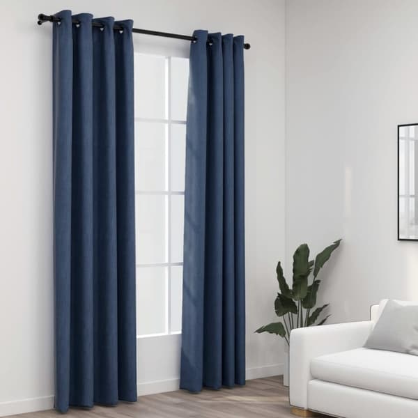 vidaXL Pellavamaiset pimennysverhot renkailla 2 kpl sininen 140x225 cm