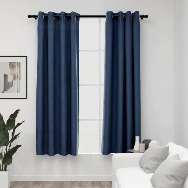 vidaXL Pellavamaiset pimennysverhot renkailla 2 kpl sininen 140x175 cm