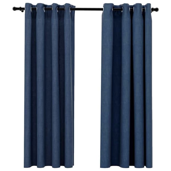 vidaXL Pellavamaiset pimennysverhot renkailla 2 kpl sininen 140x175 cm