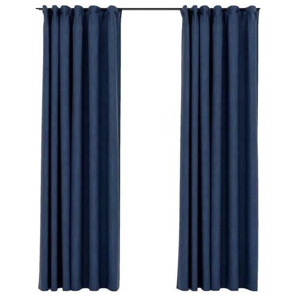 vidaXL Lystette gardiner med kroker og lin-design 2 stk blå 140x225 cm