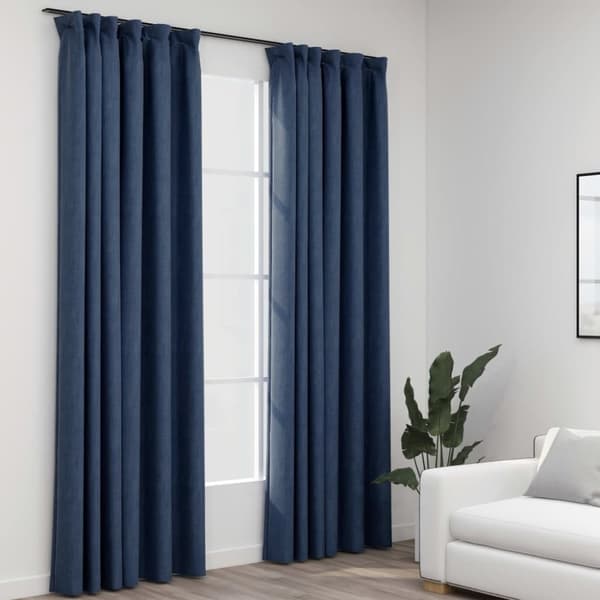 vidaXL Pellavamaiset pimennysverhot koukuilla 2 kpl sininen 140x245 cm