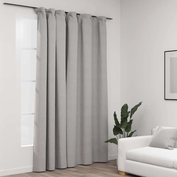vidaXL Pellavamainen pimennysverho koukuilla harmaa 290x245 cm