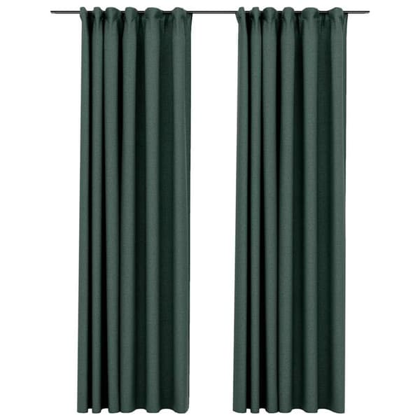 vidaXL Mörkläggningsgardin med krokar linnelook 2 st grön 140x225 cm