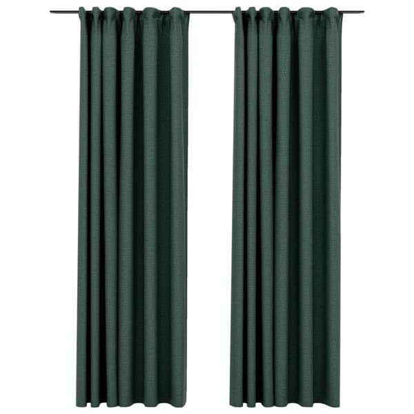 vidaXL Mörkläggningsgardin med krokar linnelook 2 st grön 140x245 cm