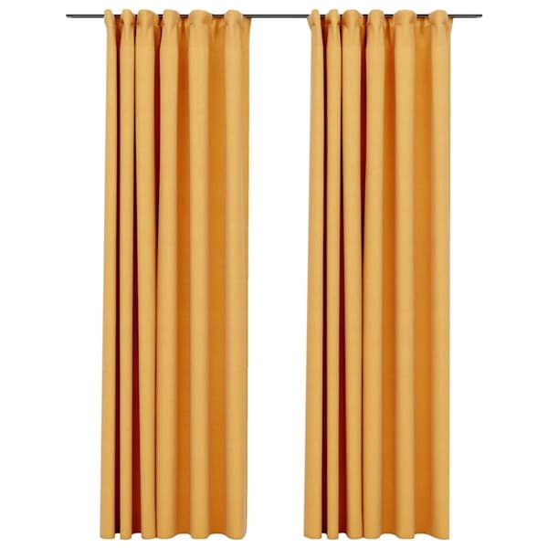 vidaXL Lystette gardiner med kroker og lin-design 2 stk gul 140x225 cm