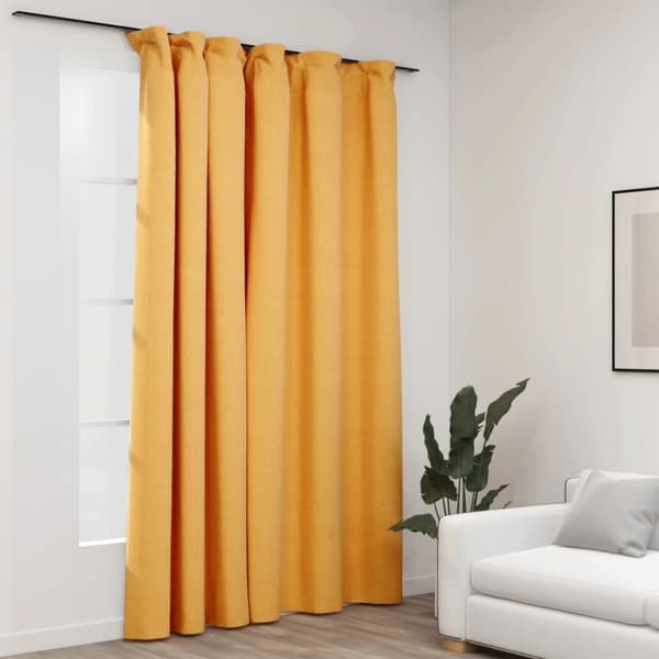 vidaXL Pellavamainen pimennysverho koukuilla keltainen 290x245 cm