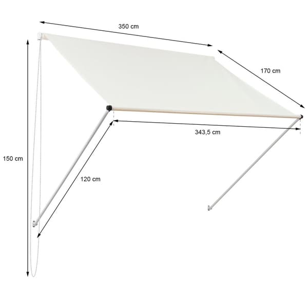 ML-Design fortelt 350 x 120 cm, beige, 50+ UV beskyttelse, fremstillet af metal og polyester, kabel, vindue skygge, markise fastspænding Udtrækkelig