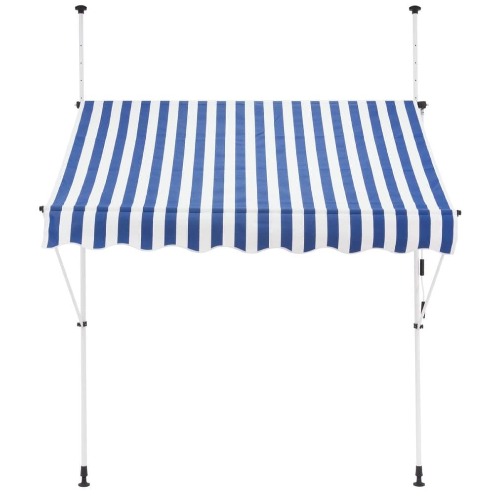 ML-Design klämma markis 150 x 120 cm, blått och vitt, justerbara i höjd utan borrning, UV-resistent, Indragbar Manual